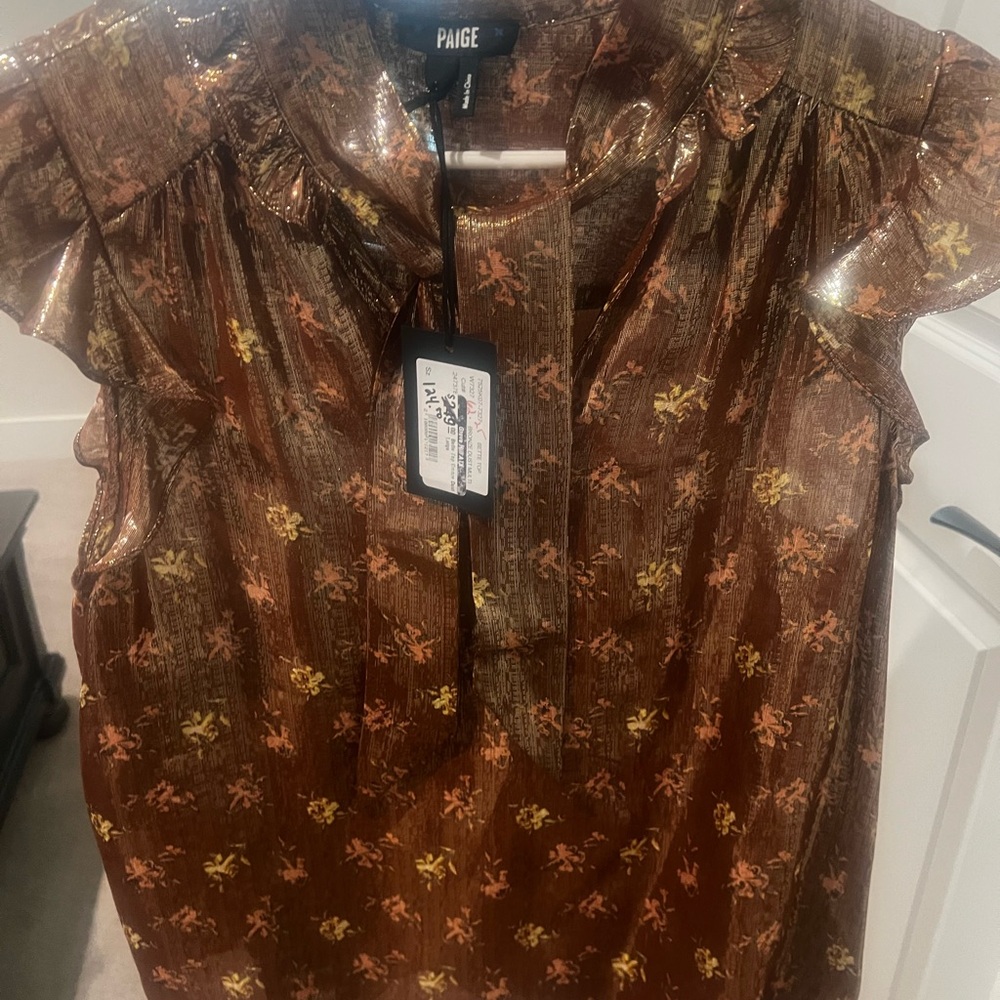 Paige Flutter Short Sleeve Metallic Top. BNWT